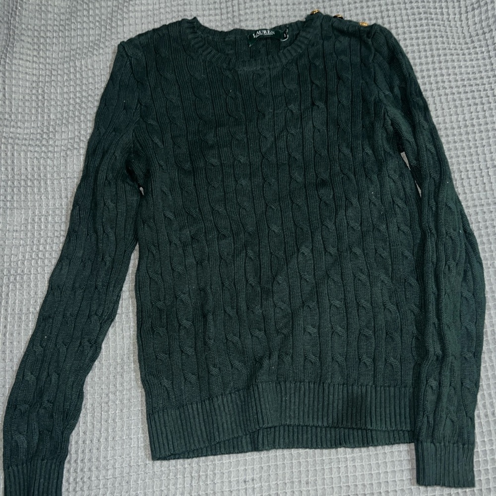 Ralph Lauren Women's Dark Green Cable Knit Sweater